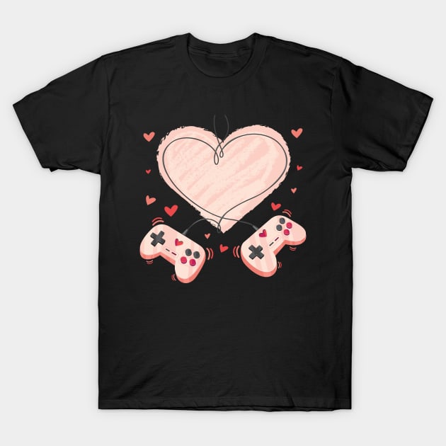 Video Gamer Valentines Day with Controllers Heart T-Shirt by aneisha